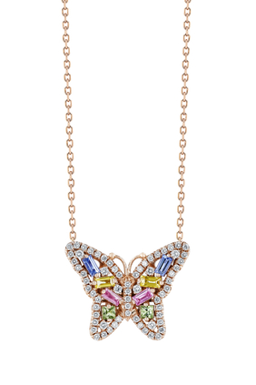 Small Butterfly Pendant, 18k Rose Gold with Sapphires & Diamonds